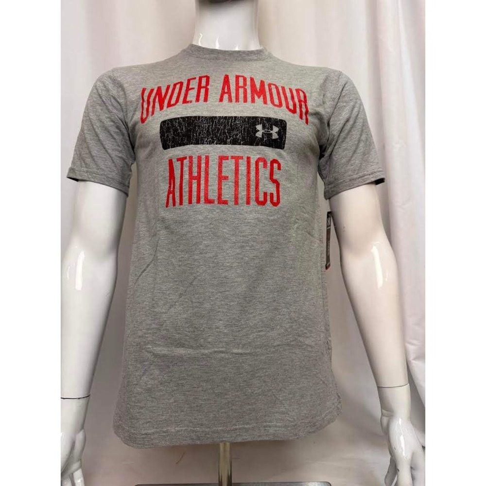 Under Armour Athletics Mens Graphic T-Shirt Gray Red Logo Short Sleeve SMALL New
